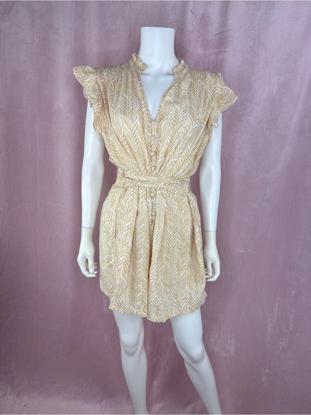 NWT SHOSHANNA Womens 100% Cotton Yellow Striped Romper Size Large Short Sleeve